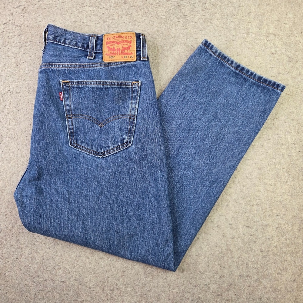 Levi's 505 Jeans Mens 40x29 Dark Wash Regular Fit Straight Leg Denim Cowboy